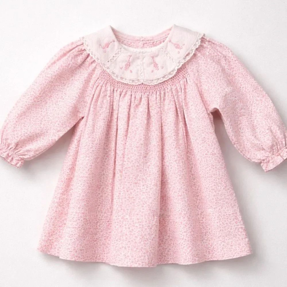 Alison Scott for Spencerville pink long sleeve embroidered smocked dress